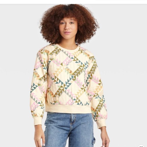 Universal Thread Sweaters - Universal Thread Retro Quilted Sweater Womens Grandma Quilt Pullover